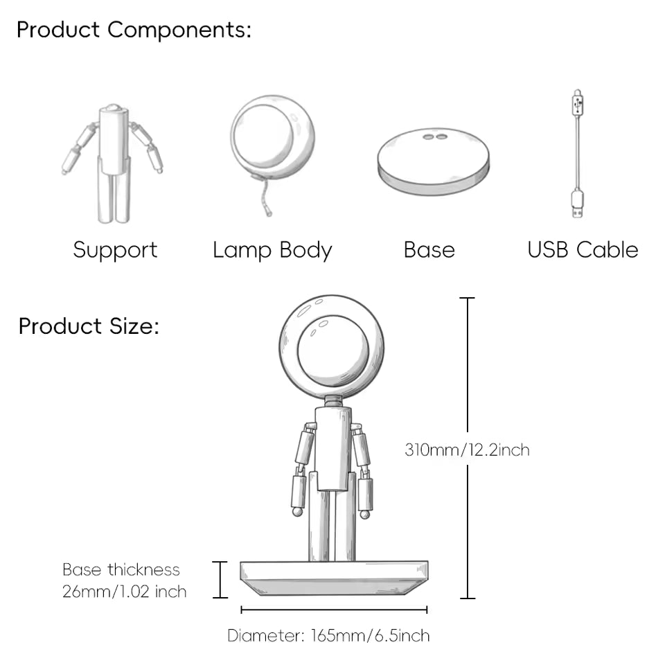 MOON HEAD WOODEN ROBOOT LAMP