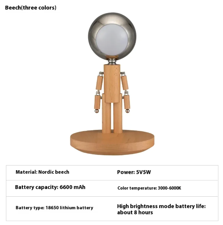 MOON HEAD WOODEN ROBOOT LAMP