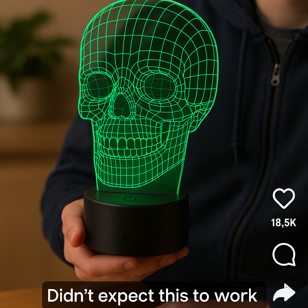 Wireframe Skull Night 3D Illusion Lamp